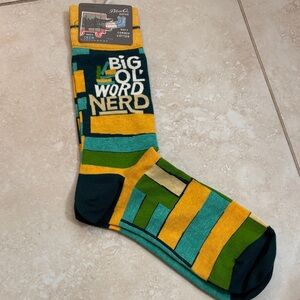 Blue Q Men's Crew Socks - Yellow, Teal, Green, Navy Graphic Stripes